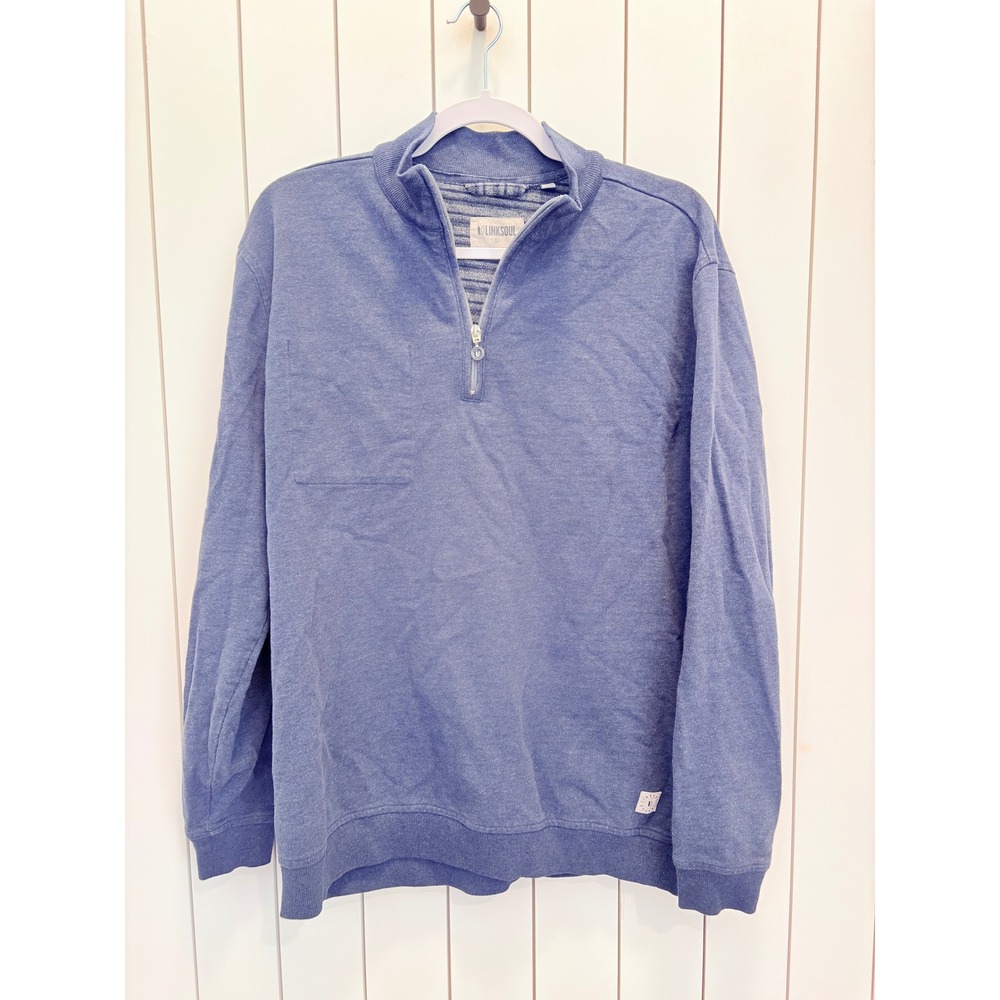 Linksoul Coastal Quarter Zip Pullover Men L Blue Mock Neck Pocket Preppy